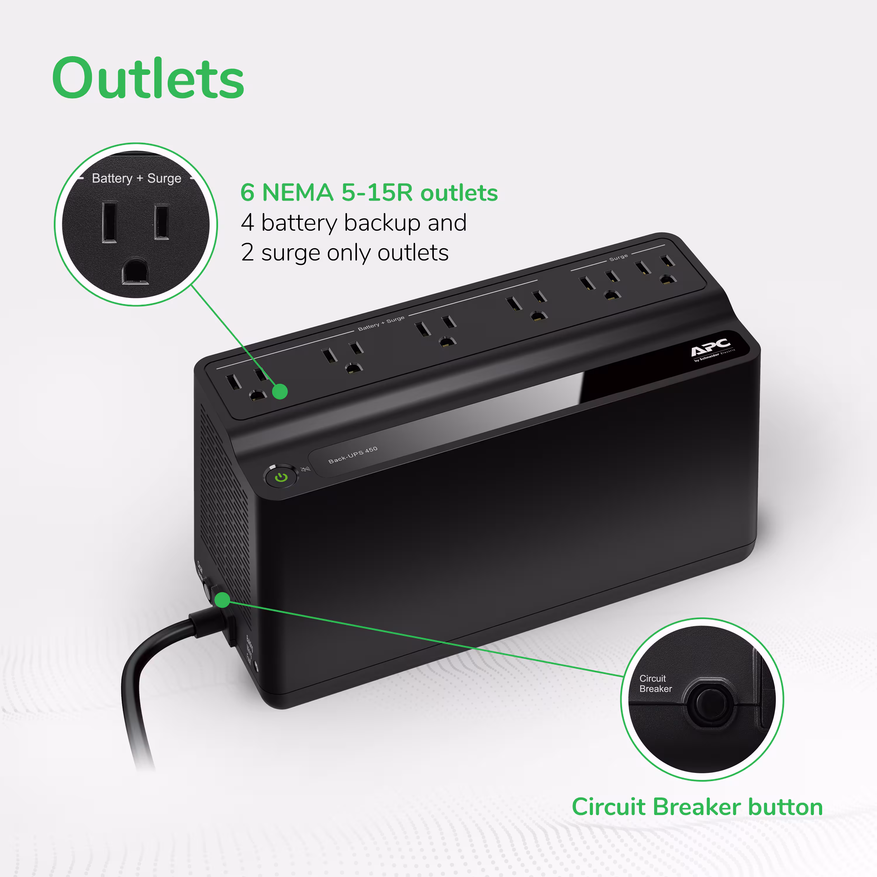 APC - Back-UPS Connect 450VA, 120V, 6 NEMA outlets (2 surge) - Black - Image 9