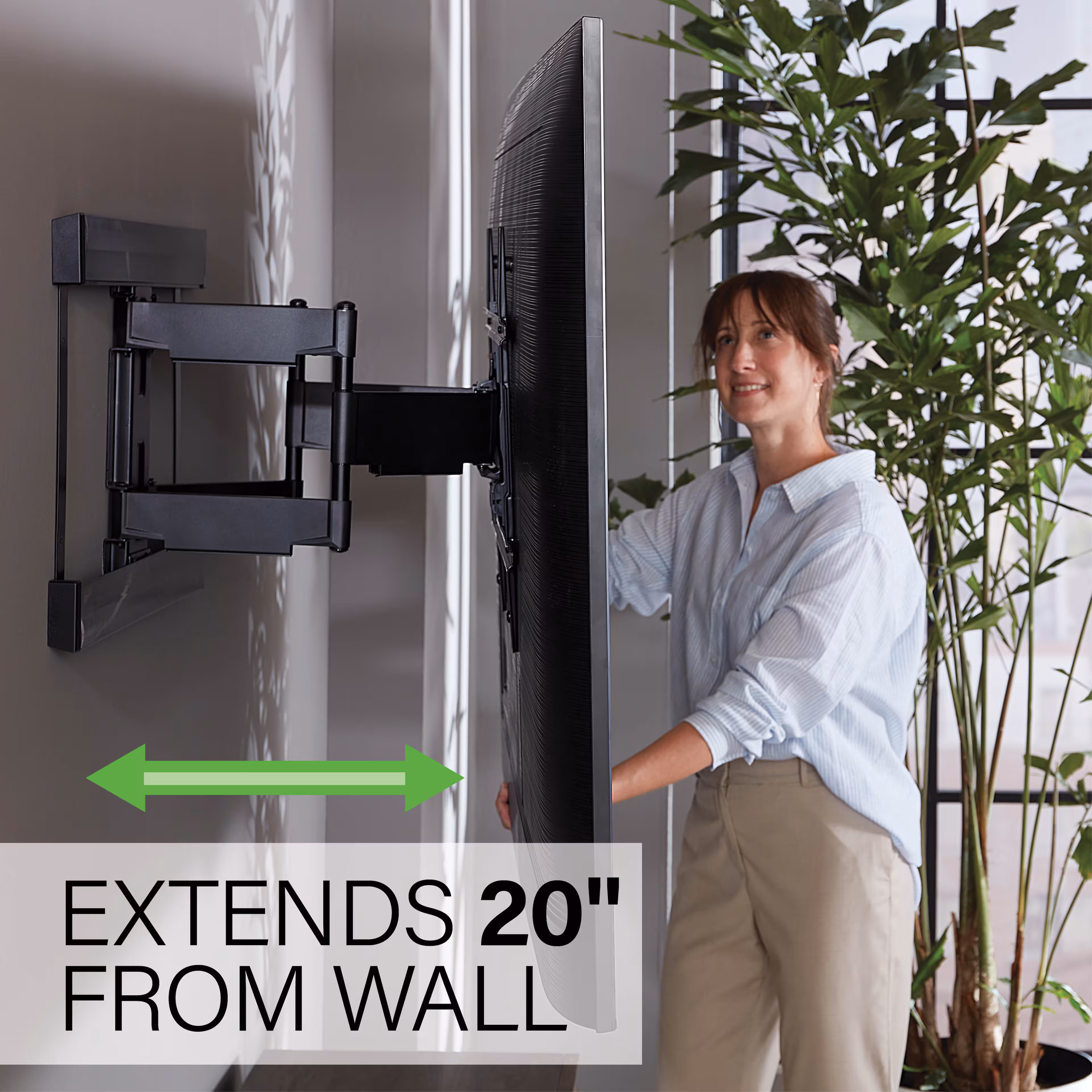 SANUS Elite - Super Slim Full-Motion TV Wall Mount for TVs 40"-90" - Low Profile - Sits 1.6" From the Wall With 20" of Extension - Black - Image 7