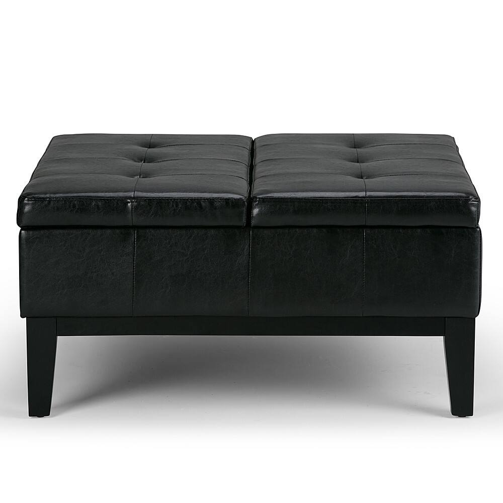 Simpli Home - Dover Square Polyurethane Faux Leather Bench Ottoman With Inner Storage - Midnight Black - Image 2
