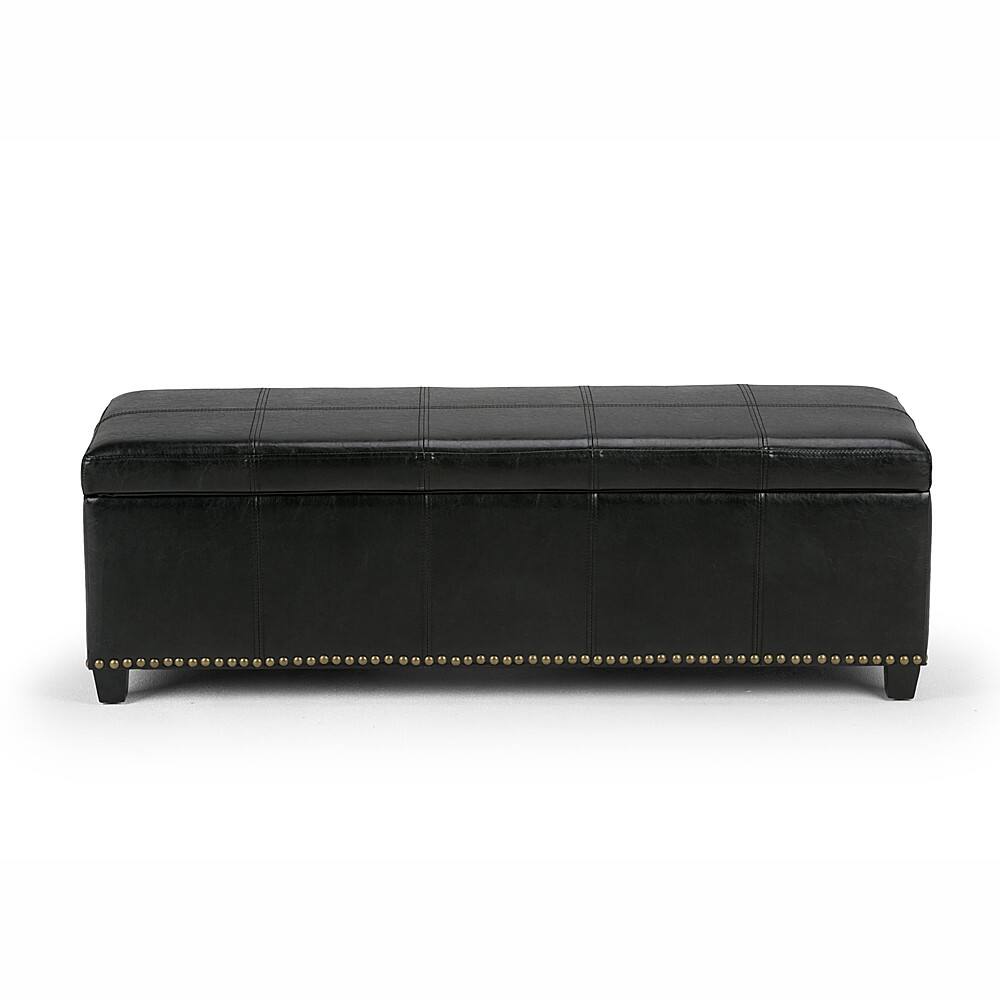 Simpli Home - Kingsley Rectangular Bonded Leather Bench Ottoman With Inner Storage - Midnight Black - Image 2