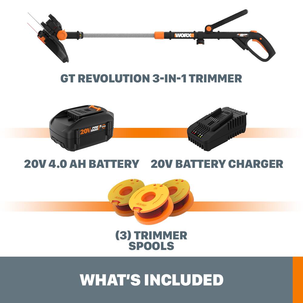 WORX - 20V 12" Brushless Cordless String Trimmer (1 x 4.0Ah and 1 x Charger) - Black - Image 5