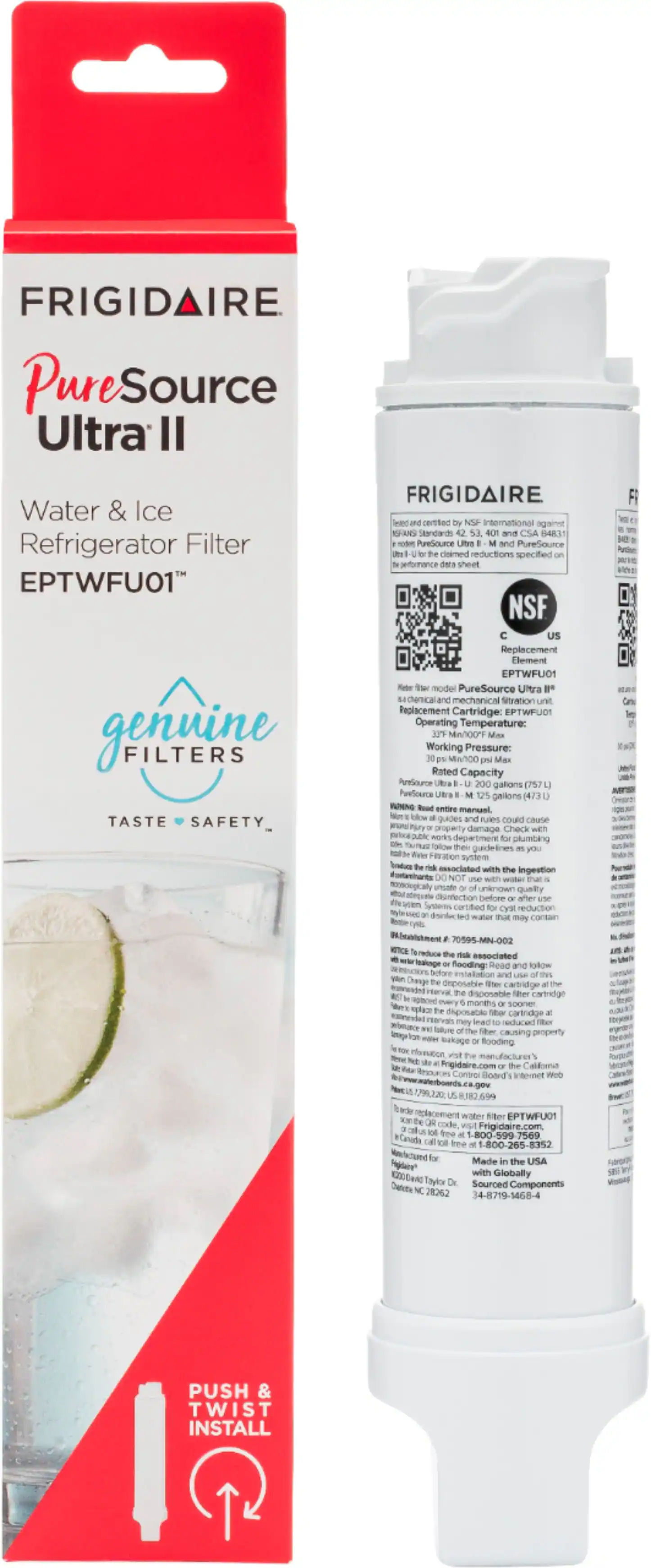 PureSource Ultra II Water Filter for Select Frigidaire Refrigerators - White