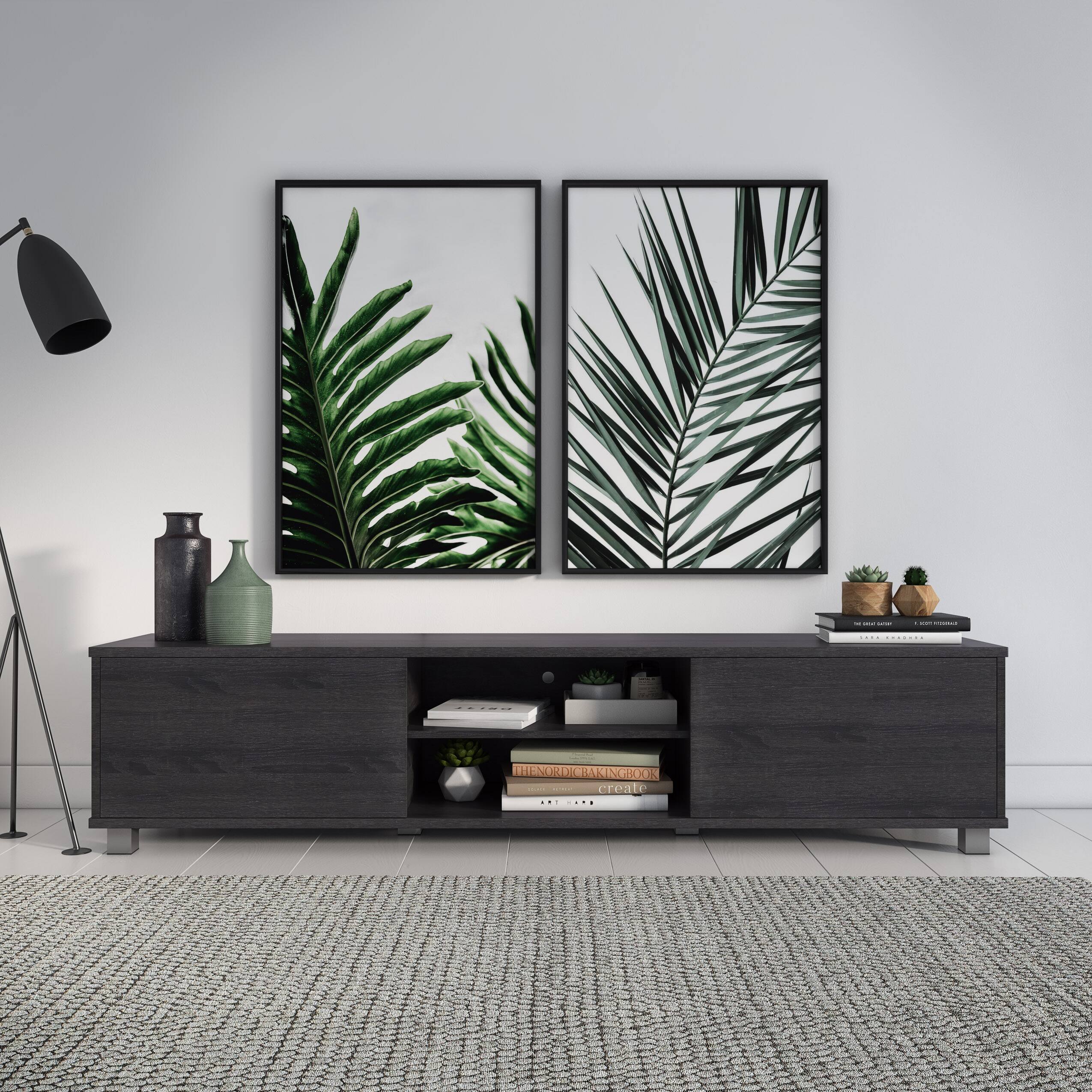 CorLiving - Hollywood Collection TV Stand with Open and Closed Cabinets for Most TVs up to 85" - Dark Gray - Image 3