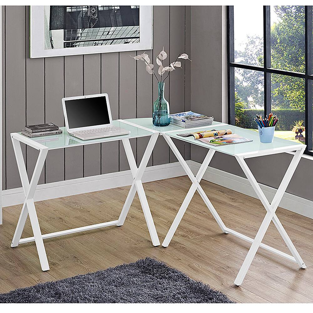 Walker Edison - 51" L-Shaped Modern Glass Computer Desk - White - Image 4