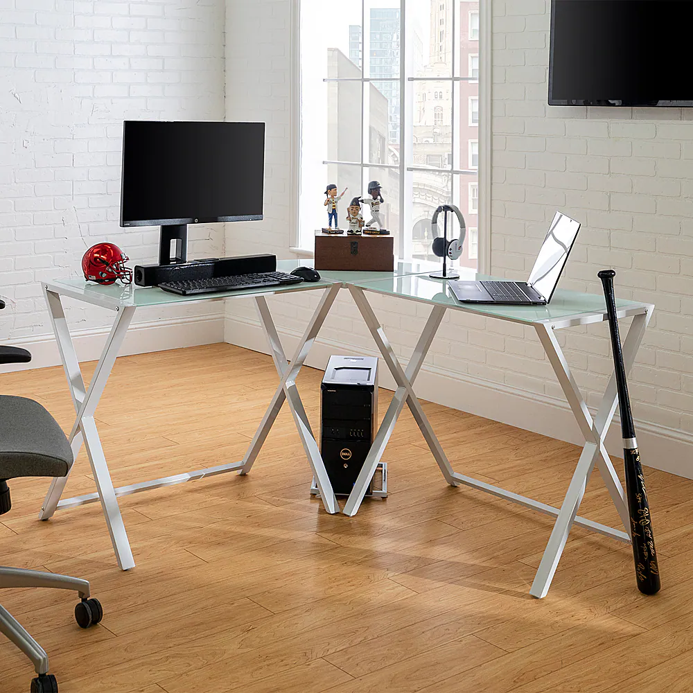 Walker Edison - 51" L-Shaped Modern Glass Computer Desk - White - Image 7