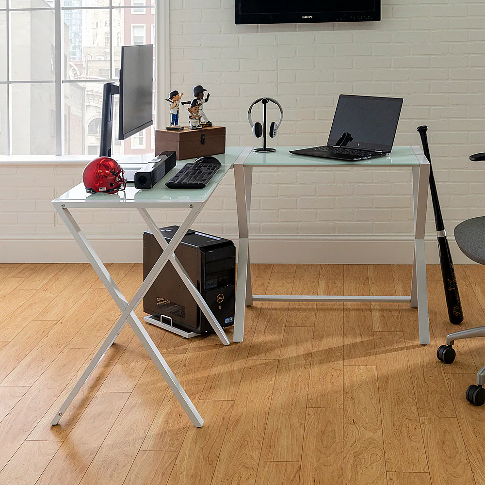 Walker Edison - 51" L-Shaped Modern Glass Computer Desk - White - Image 8