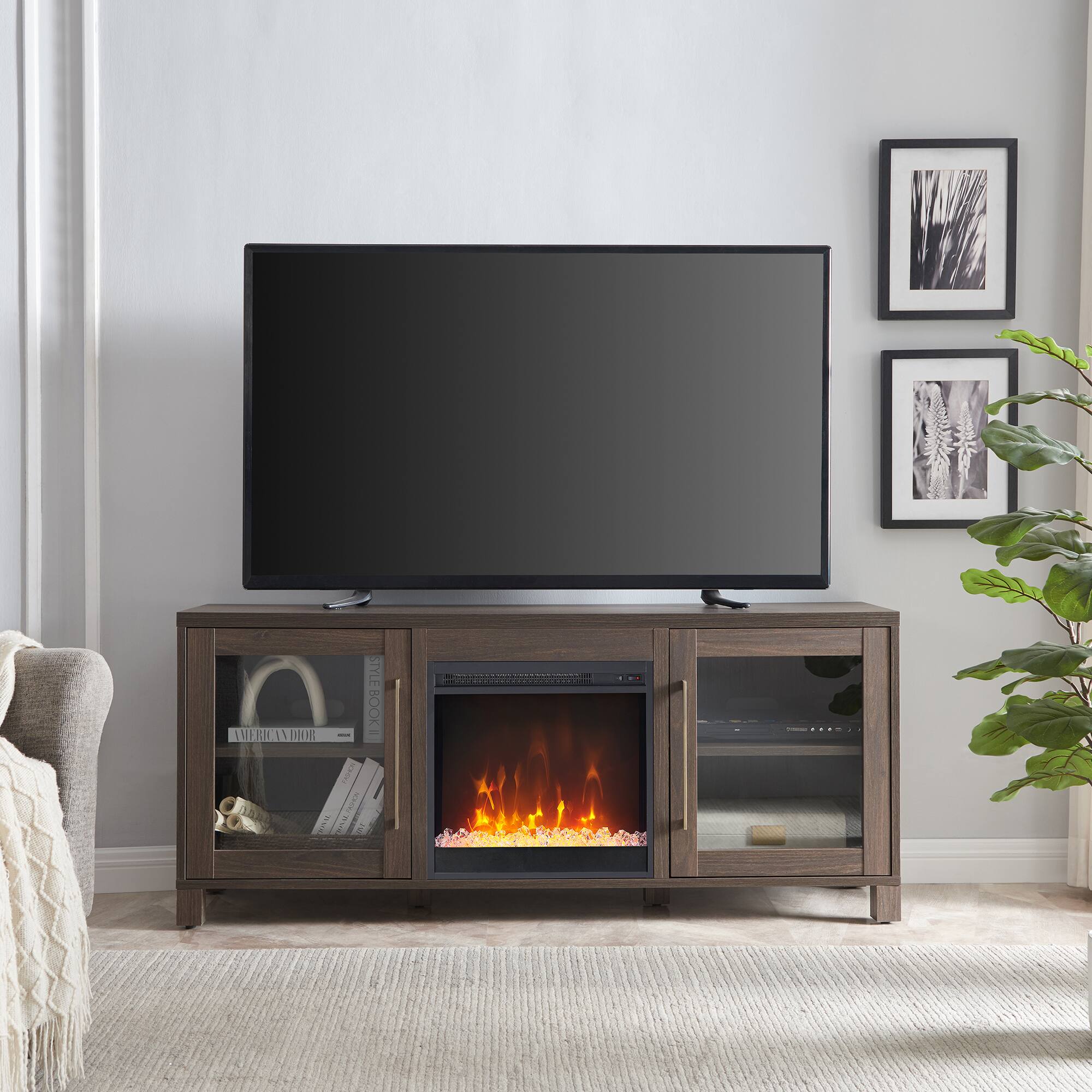 Camden&Wells - Quincy Log Fireplace TV Stand for Most TVs up to 65" - Alder Brown - Image 7