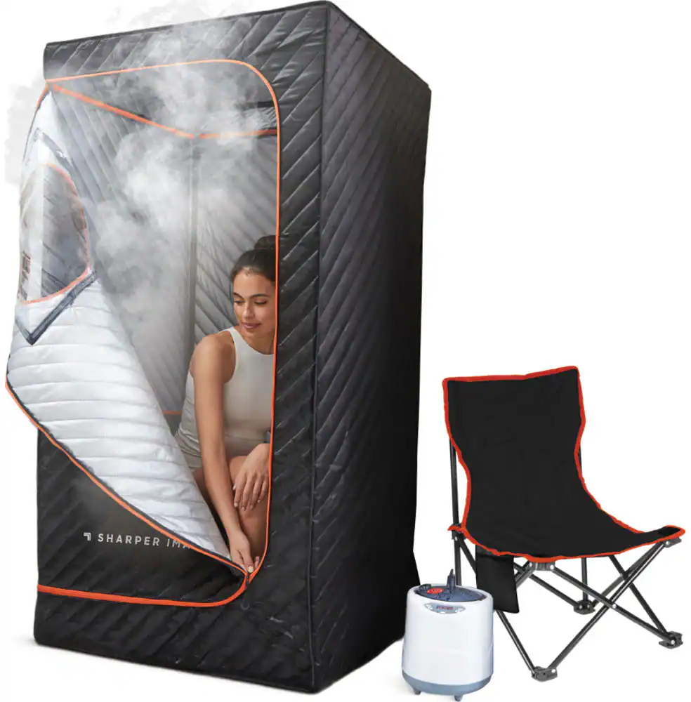Sharper Image - Steamer Sauna Portable Spa, Includes 2.4L Steam Generator, Folding Chair, and Comprehensive Accessories - Black