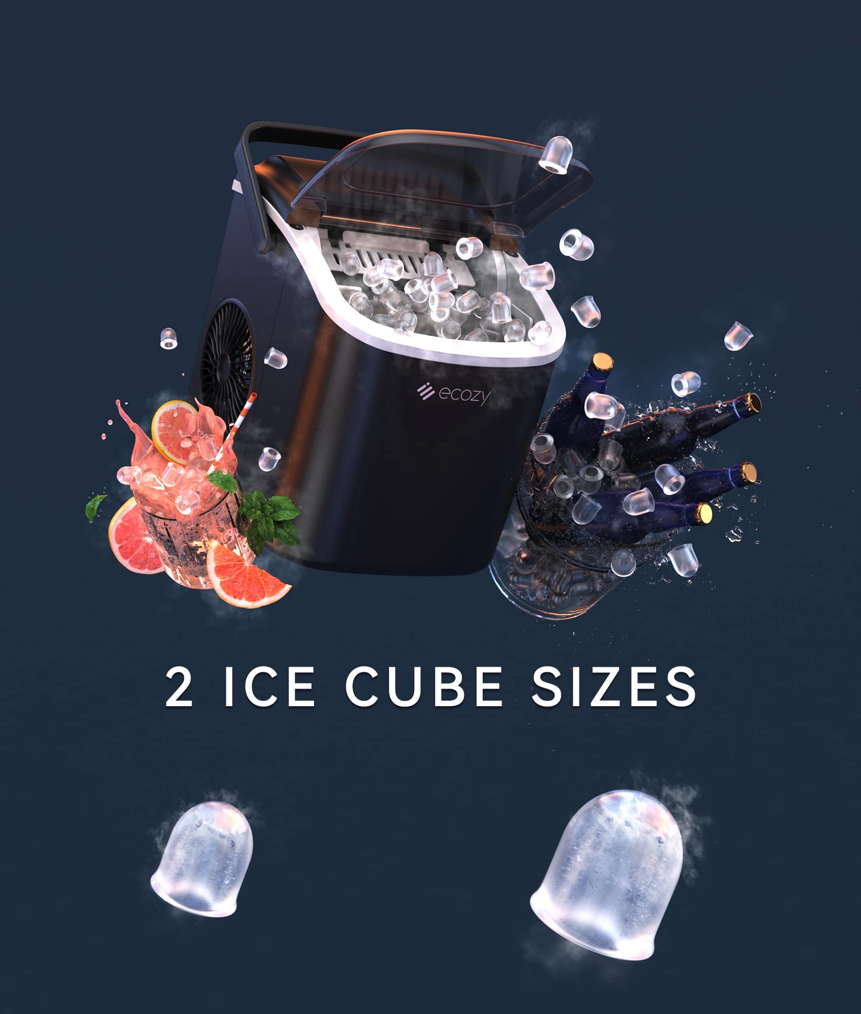 Ecozy - Portable Countertop Ice Maker - 9 Ice Cubes in 6 Minutes, 26 lbs Daily Output, Self-Cleaning - Black - Image 3