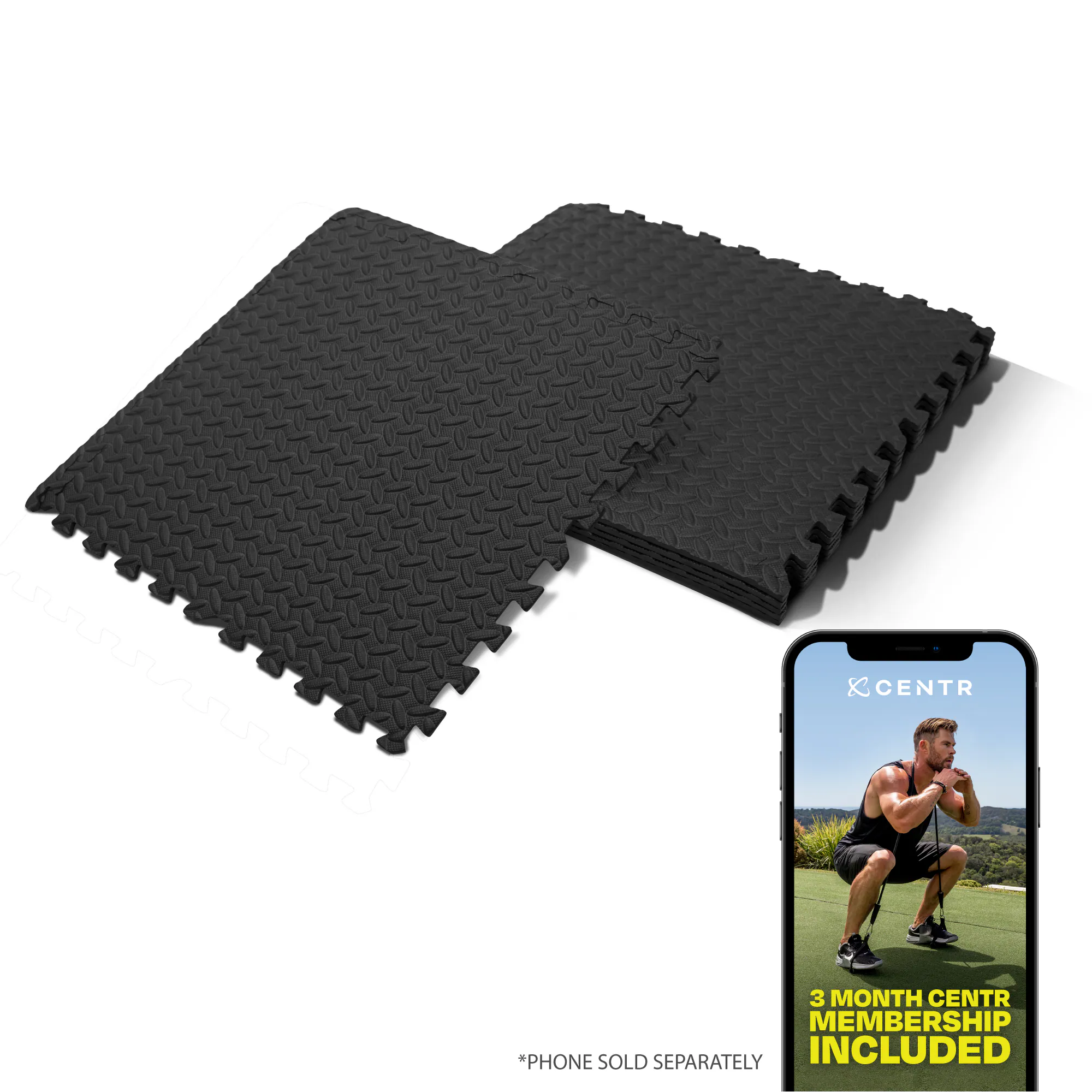 Centr - Gym Flooring Exercise Mats - 96 Sq Ft - Black