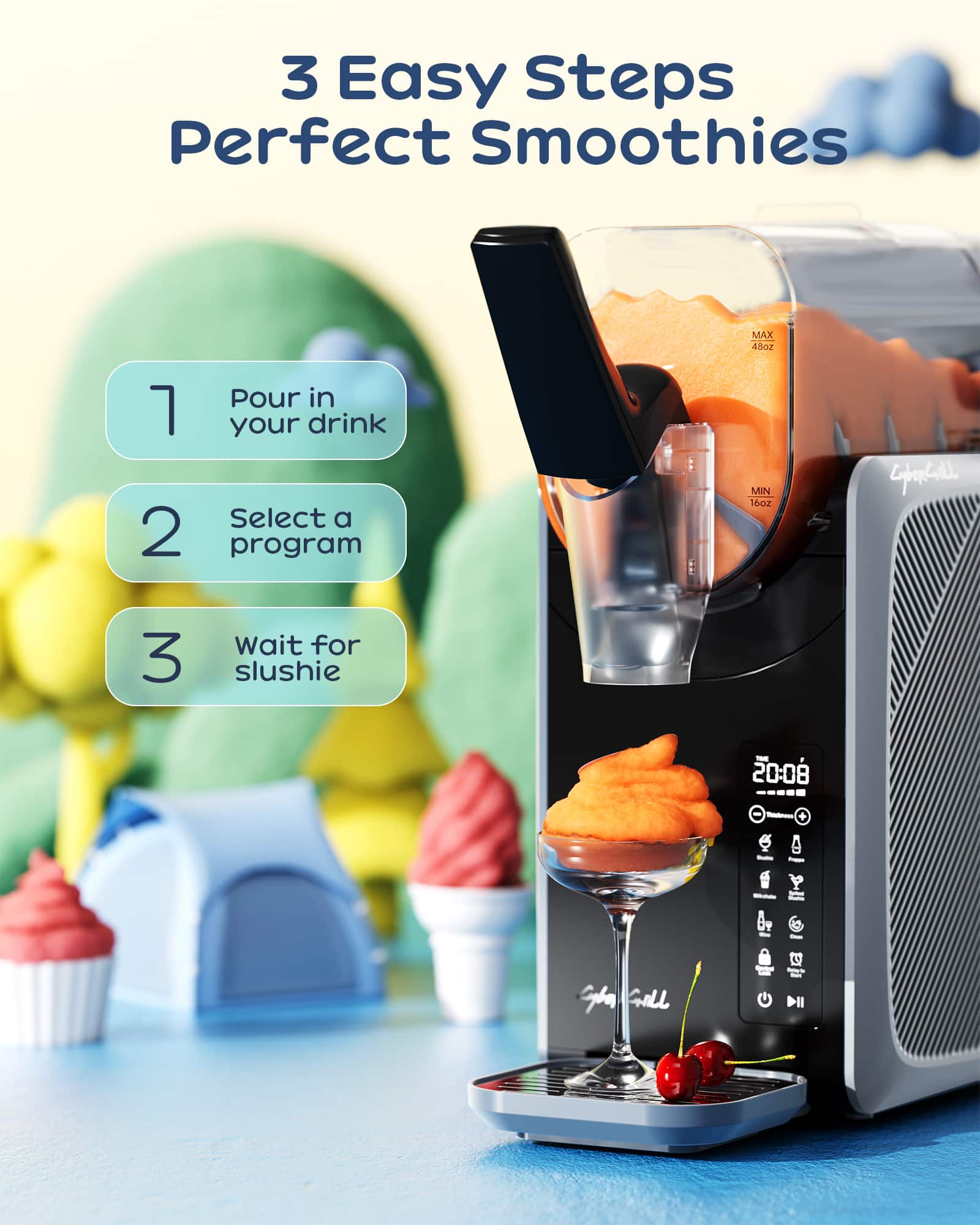 CyberChill - Slushie Machine, 68 oz. Frozen Drink Maker with 24-Hour Delay Start, Cold Retention and 5 Presets - Dark Gray - Image 2