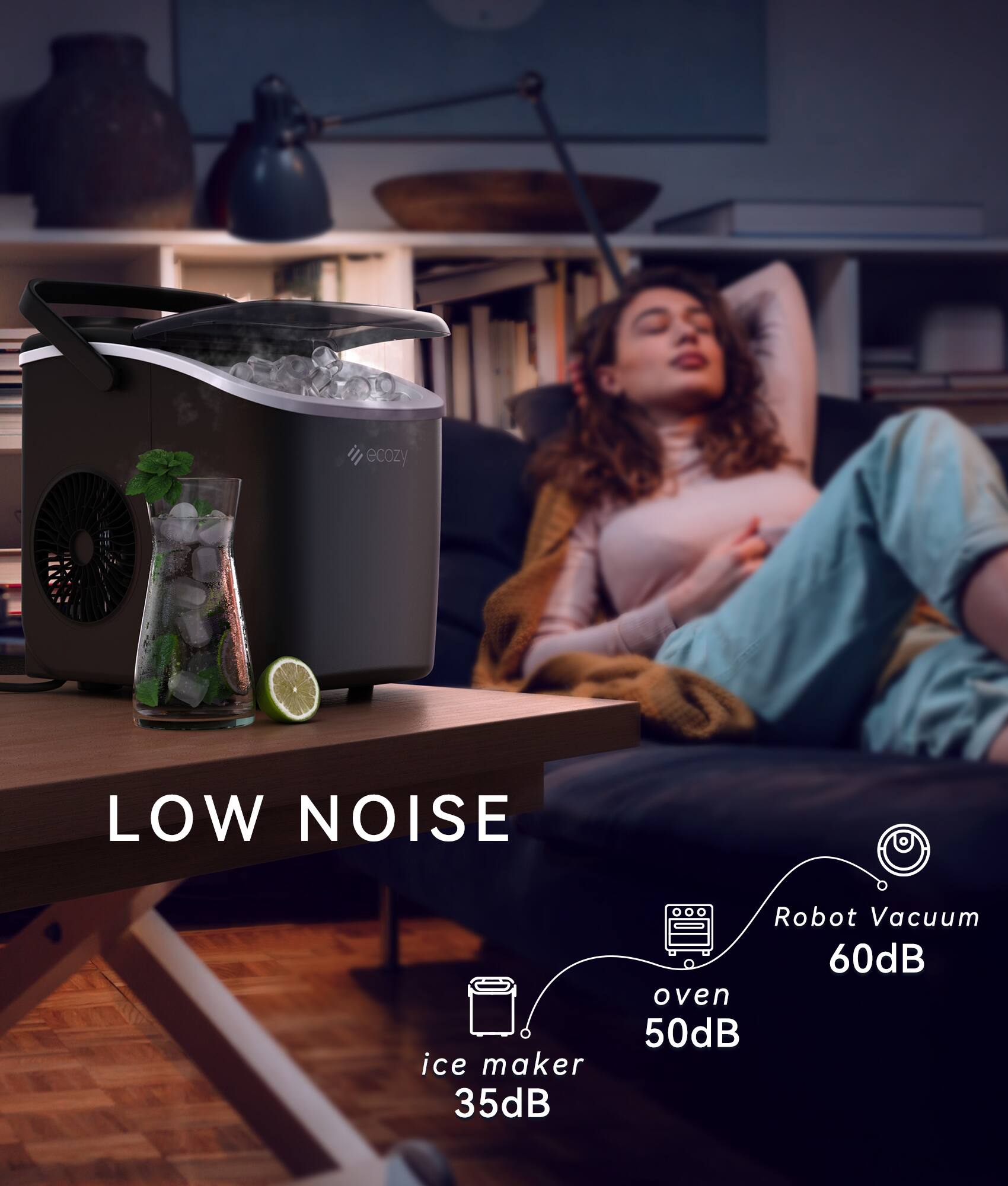 Ecozy - Portable Countertop Ice Maker - 9 Ice Cubes in 6 Minutes, 26 lbs Daily Output, Self-Cleaning - Black - Image 7