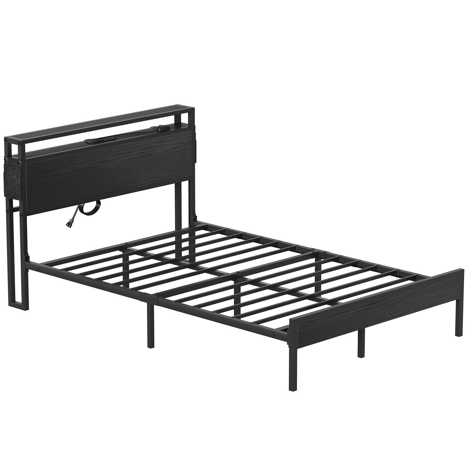 Bestier - Full Size Bed Frame with LED Lights, Storage Headboard, USB Ports & Under-Bed Space, No Box Spring Needed - Black - Image 5