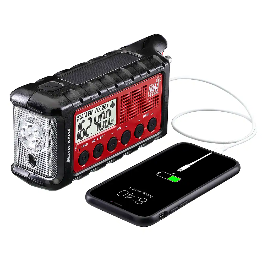 Midland - E+READY Emergency Crank Weather Alert Radio - Black / Red - Image 6