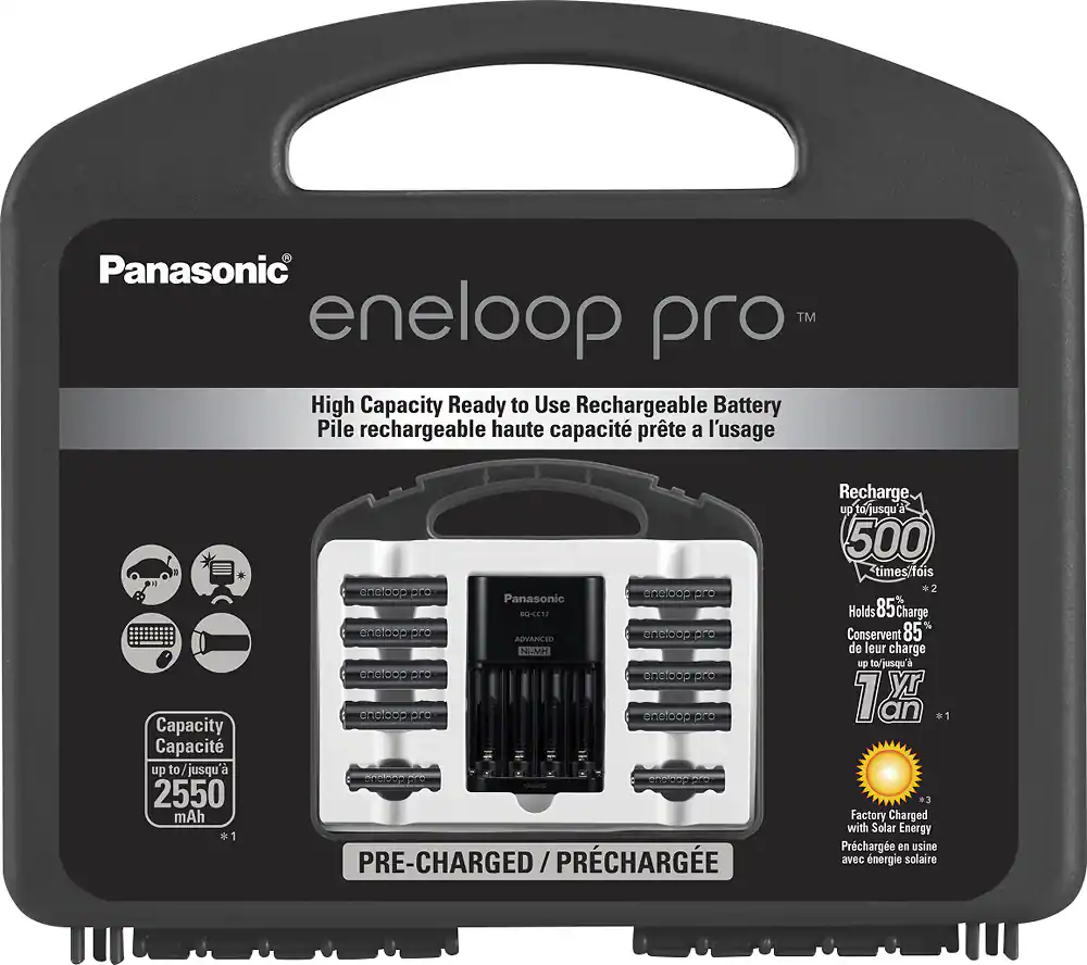 Panasonic - eneloop pro Charger, 8 AA and 2 AAA Batteries Kit - Black