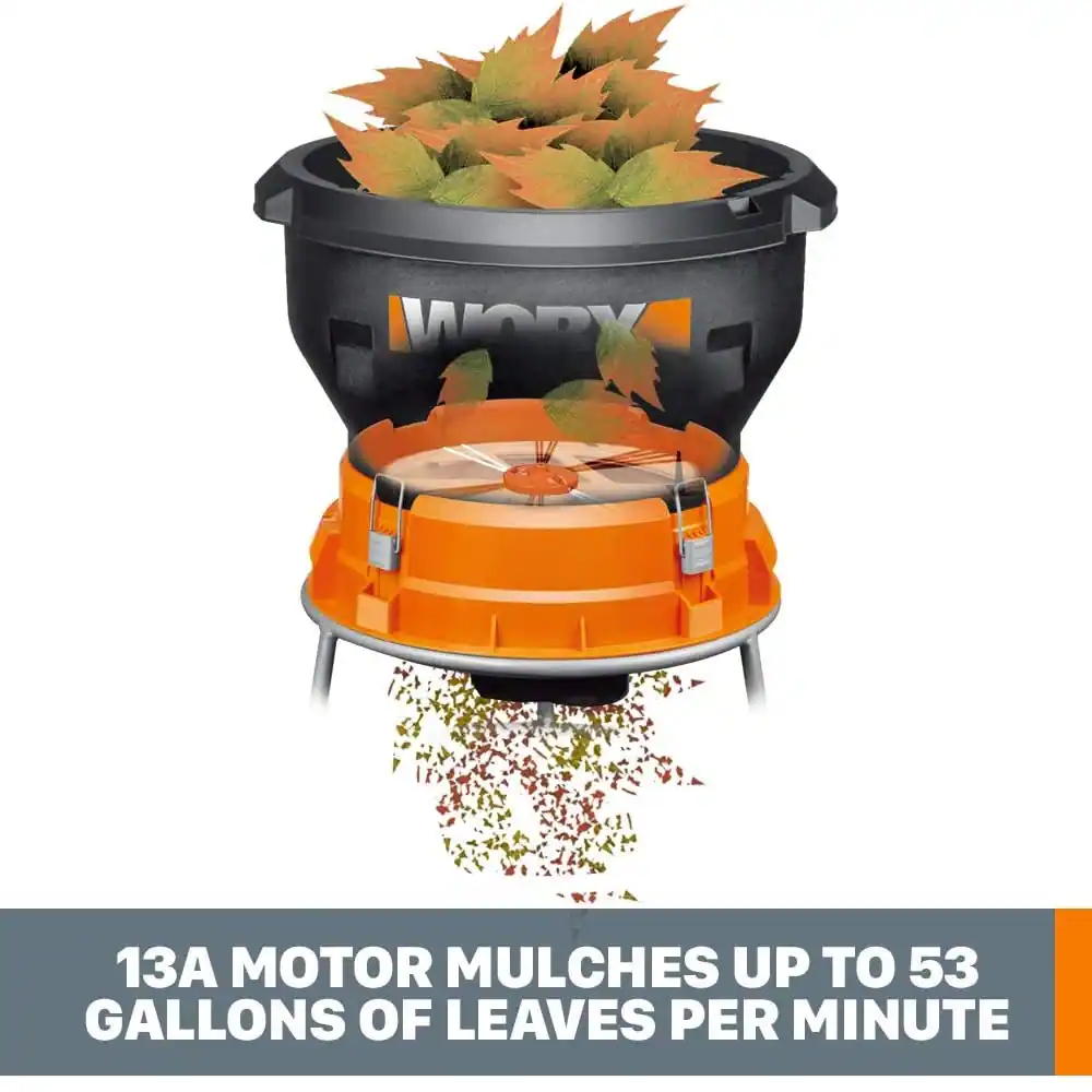 WORX - 13 Amp Electric Leaf Mulcher - 53 Gallons of Leafs Per Min - 11:1 Leaf Mulching Ratio - Foldable Design for Storage - Black - Image 3