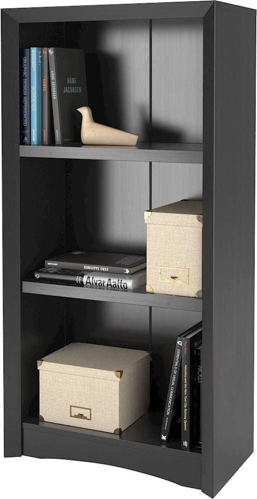 CorLiving - Quadra Collection 3 Shelf Floor-Standing Bookcase - Black - Image 2