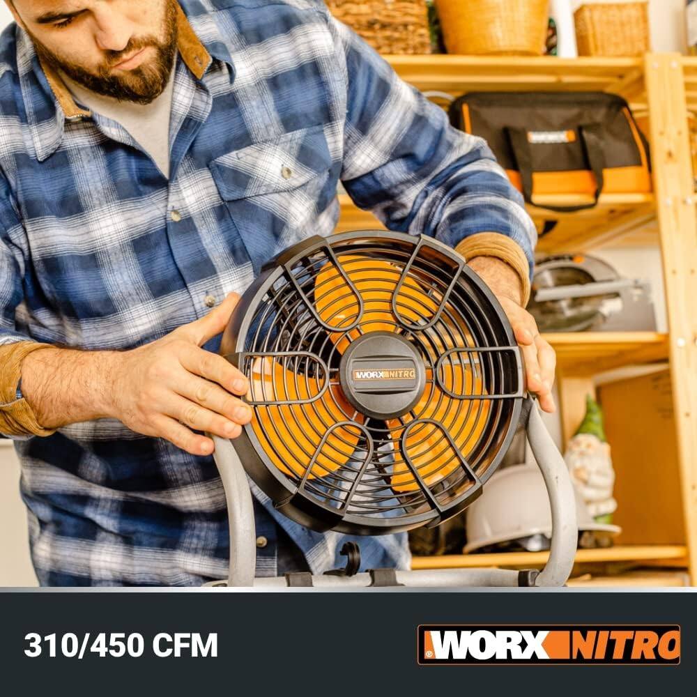 WORX - Nitro 20V Power Share Cordless 9" Work Fan with Battery and Charger - Black - Image 2