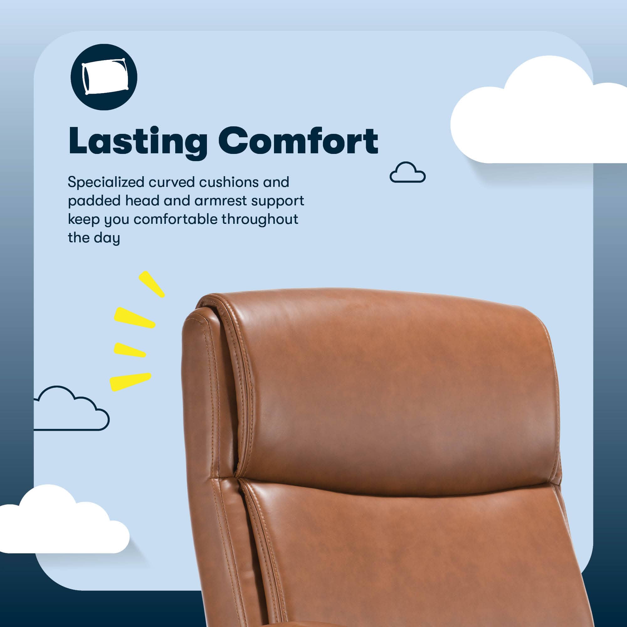 Serta - Comfort Ergo Ergonomic Executive Upholstered Office Chair - Cognac - Bonded Leather - Image 6