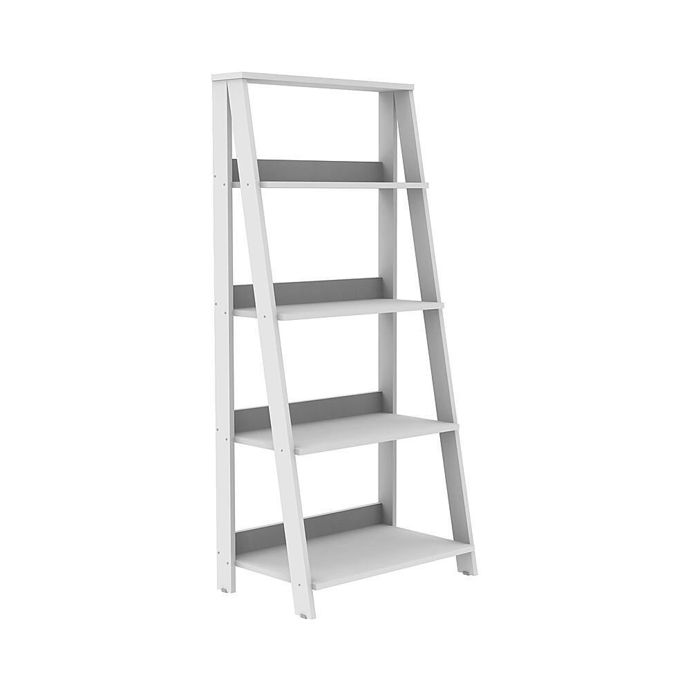 Walker Edison - 55" Leaning Ladder 4-Shelf Bookcase - White - Image 2