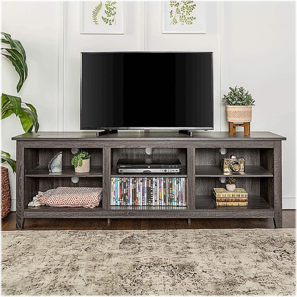 Walker Edison - Modern 70" Open 6 Cubby Storage TV Stand for TVs up to 80" - Charcoal - Image 3