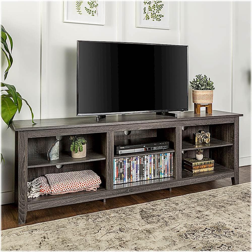Walker Edison - Modern 70" Open 6 Cubby Storage TV Stand for TVs up to 80" - Charcoal - Image 4