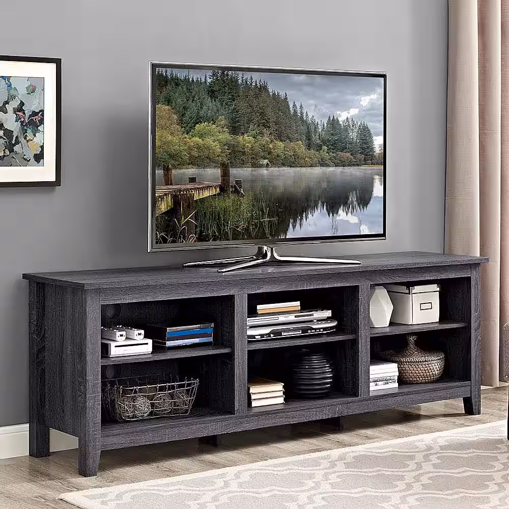 Walker Edison - Modern 70" Open 6 Cubby Storage TV Stand for TVs up to 80" - Charcoal - Image 7