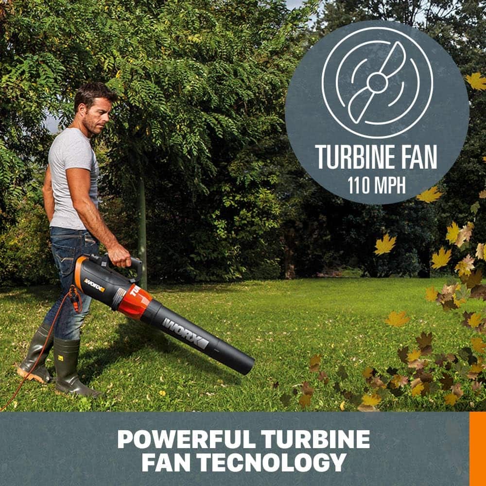 WORX - 12 Amp TURBINE 110 MPh 600 CFM Electric Leaf Blower - Black - Image 6