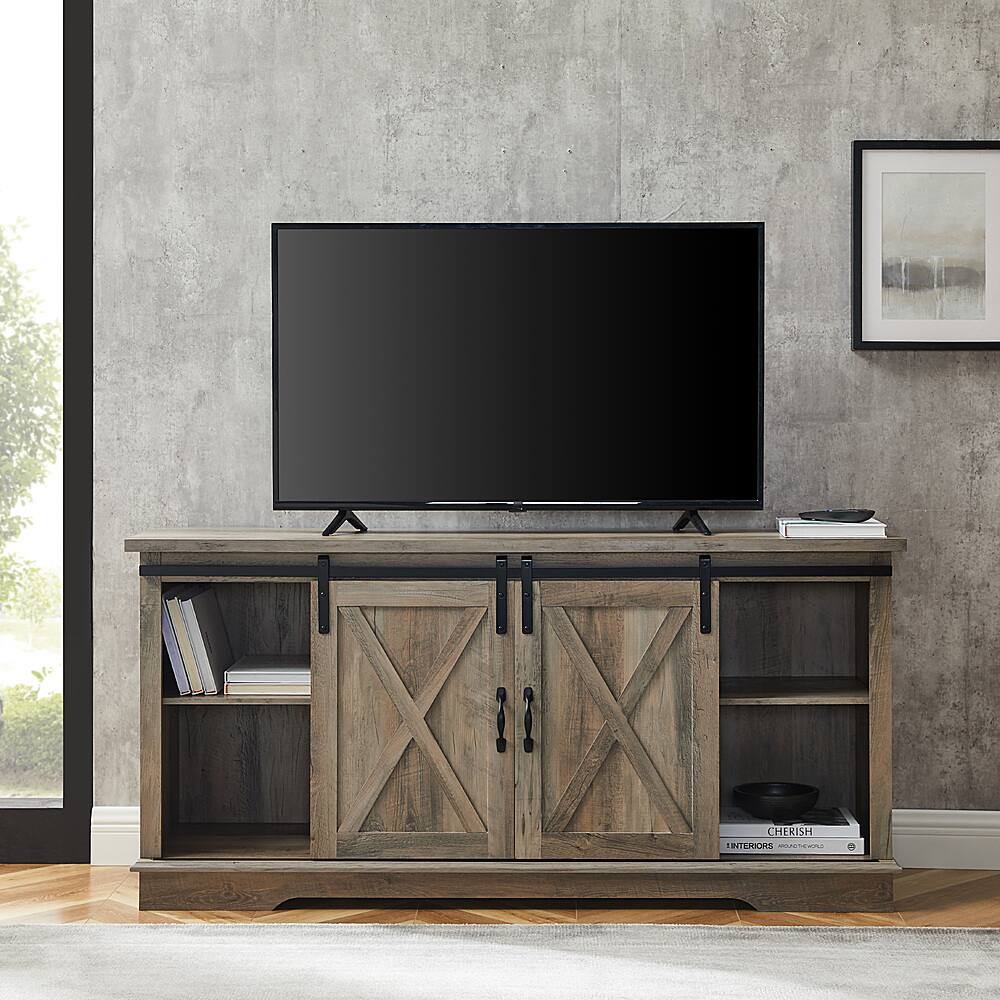 Walker Edison - 58" Modern Farmhouse Sliding Door TV Stand for Most TVs up to 65" - Grey Wash - Image 5