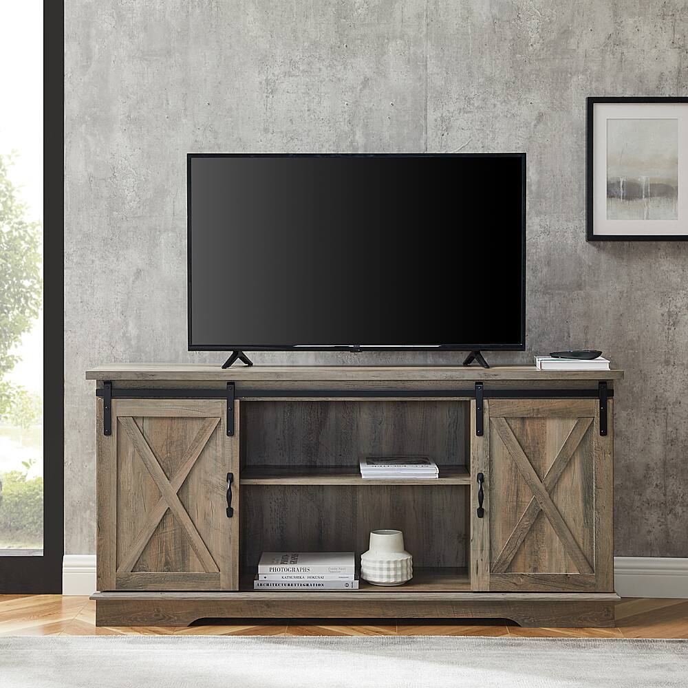 Walker Edison - 58" Modern Farmhouse Sliding Door TV Stand for Most TVs up to 65" - Grey Wash - Image 6