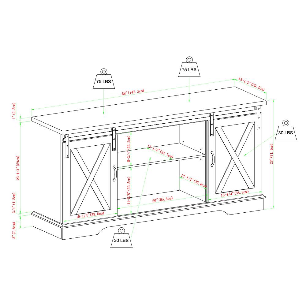 Walker Edison - 58" Modern Farmhouse Sliding Door TV Stand for Most TVs up to 65" - Grey Wash - Image 11