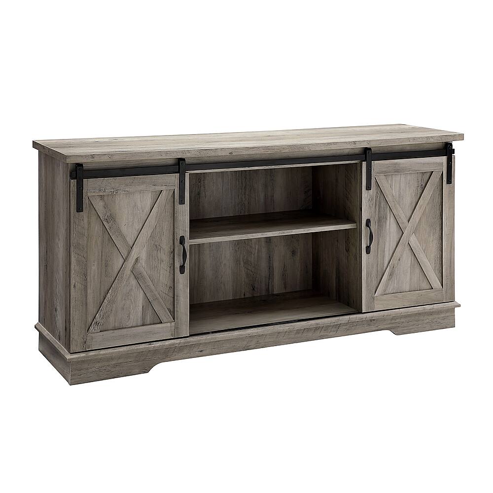Walker Edison - 58" Modern Farmhouse Sliding Door TV Stand for Most TVs up to 65" - Grey Wash - Image 2