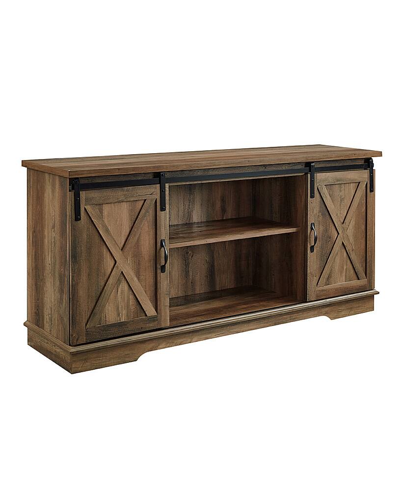 Walker Edison - 58" Modern Farmhouse Sliding Door TV Stand for Most TVs up to 65" - Rustic Oak - Image 2