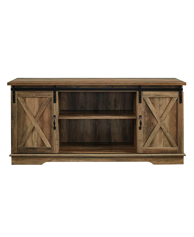 Walker Edison - 58" Modern Farmhouse Sliding Door TV Stand for Most TVs up to 65" - Rustic Oak