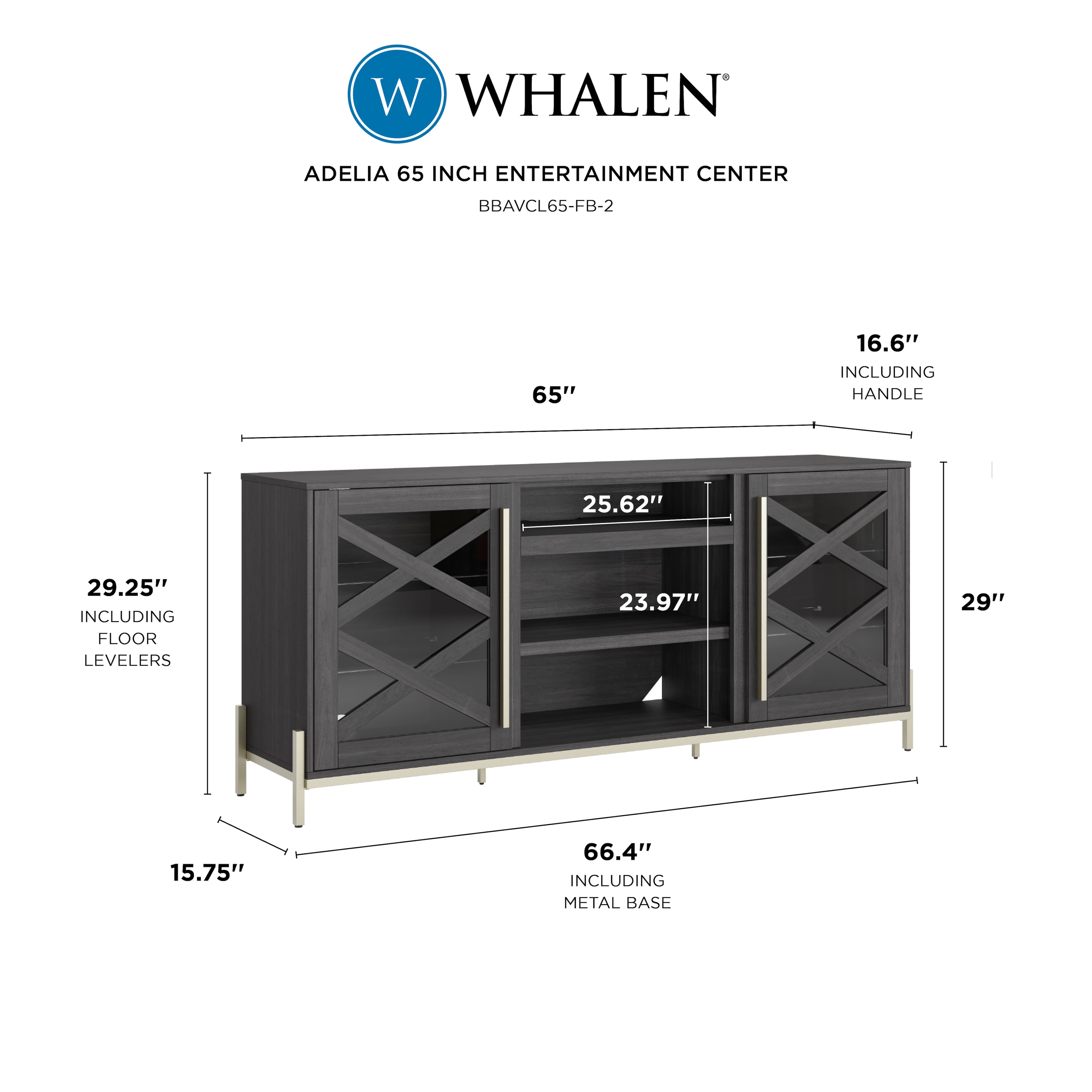 Whalen Furniture - Adelia 65in TV Console - Dark Steel Gray - Image 5