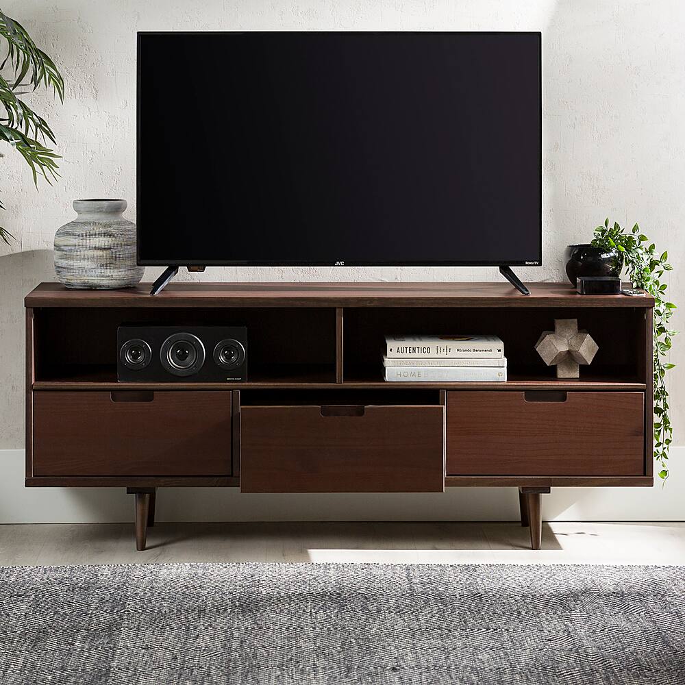 Walker Edison - 58" Mid-Century Modern 3-Drawer Wood TV Stand for TVs up to 65" - Walnut - Image 8