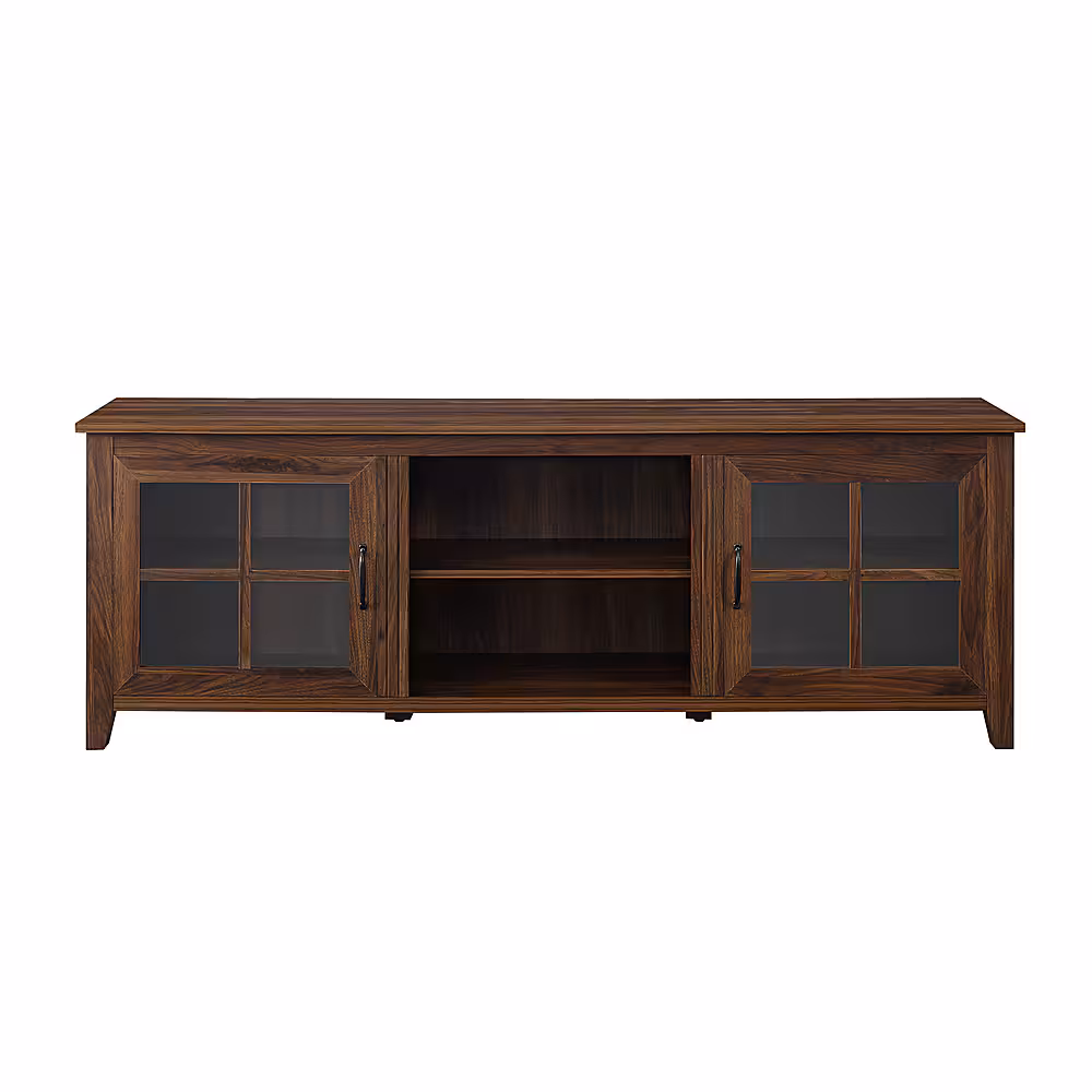Walker Edison - 70" Farmhouse Glass Door TV Stand Console for Most TVs Up to 80" - Dark Walnut