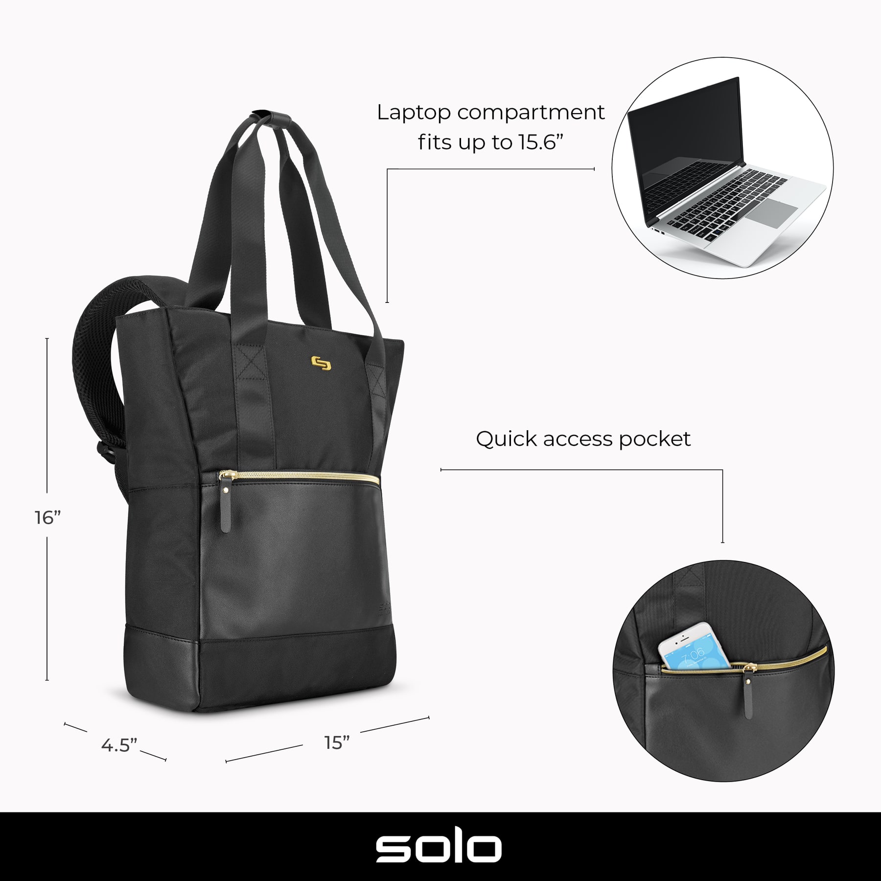 Solo New York - Parker Hybrid Tote for 15.6" Laptop - Black - Image 3