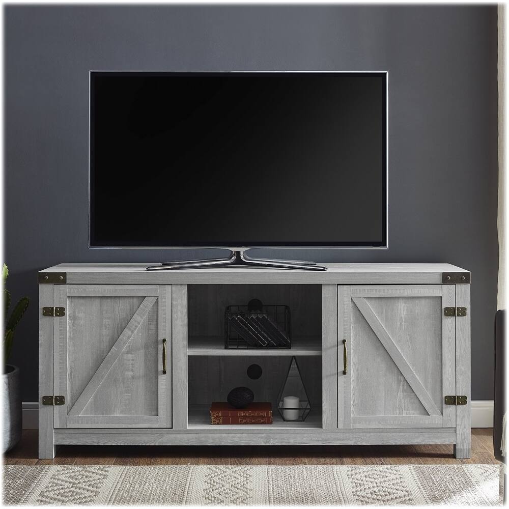Walker Edison - Rustic Barn Door Style Stand for Most TVs Up to 65" - Stone Gray - Image 6