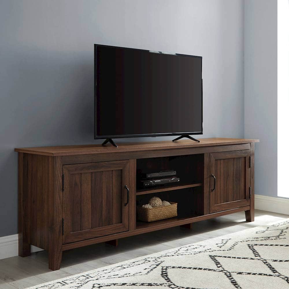 Walker Edison - 70" Modern Farmhouse Simple Grooved Door TV Stand for most TVs up to 80" - Dark Walnut - Image 5