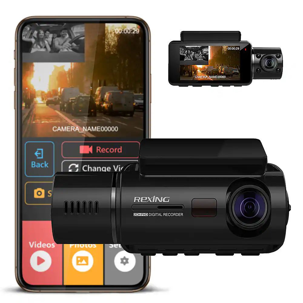 Rexing - V3 Basic Front and Cabin Dash Cam with Wi-Fi - Black