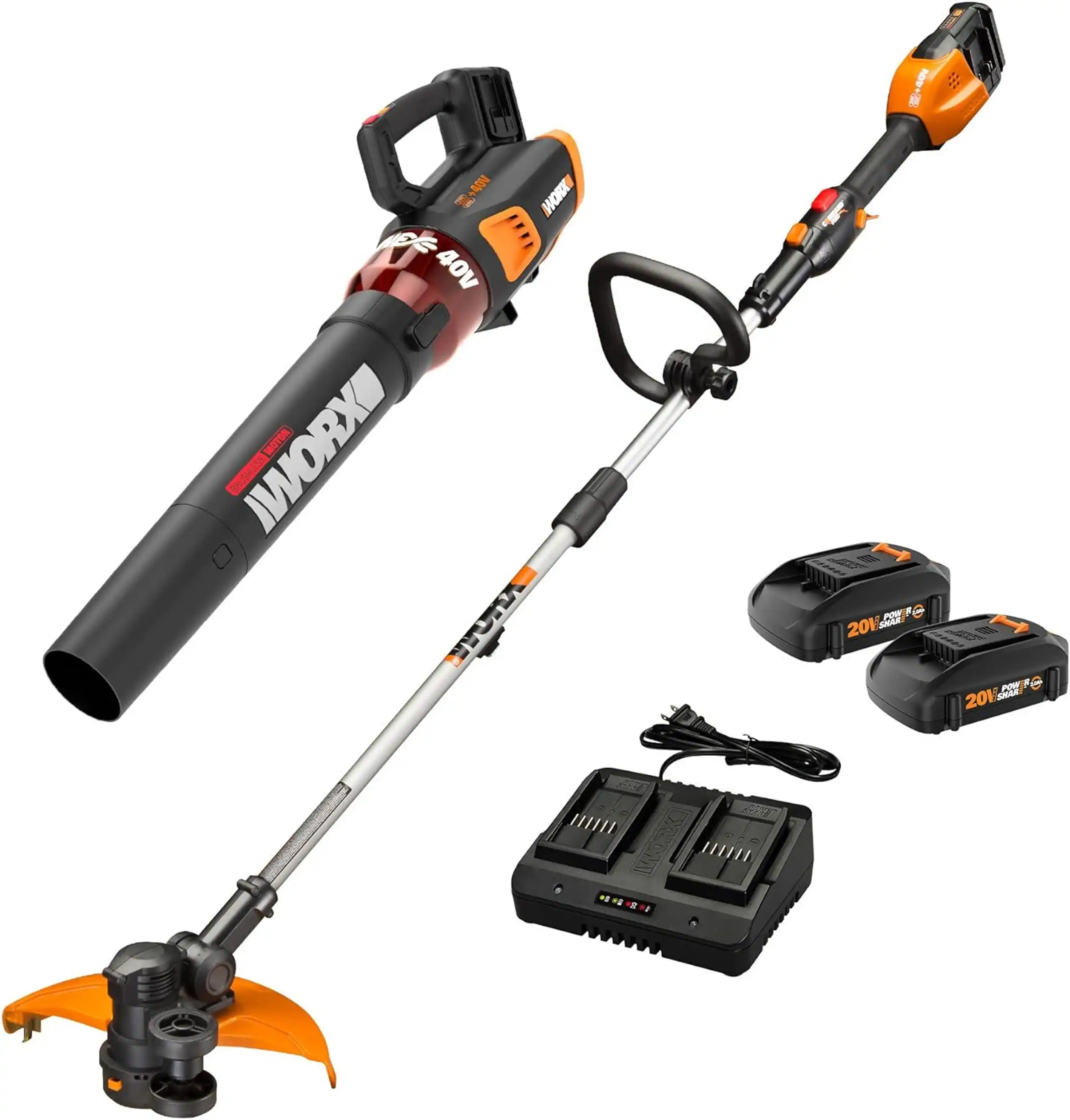 WORX - 40V 13" Cordless Grass Trimmer & Leaf Blower Combo Kit (2 x 2.0 Ah Batteries & 1 x Charger) - Black