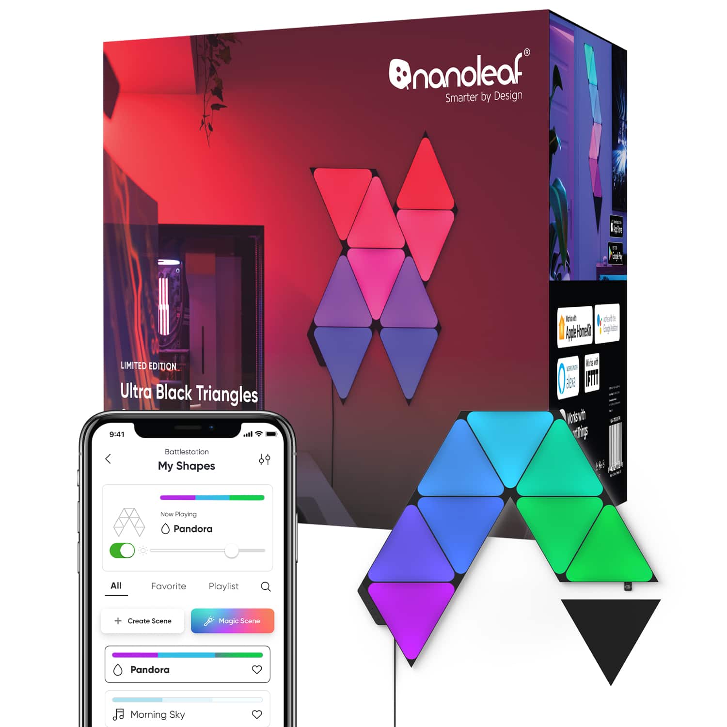 Nanoleaf - Shapes Ultra Black Triangles Smarter Kit (9 Panels) - Multicolor