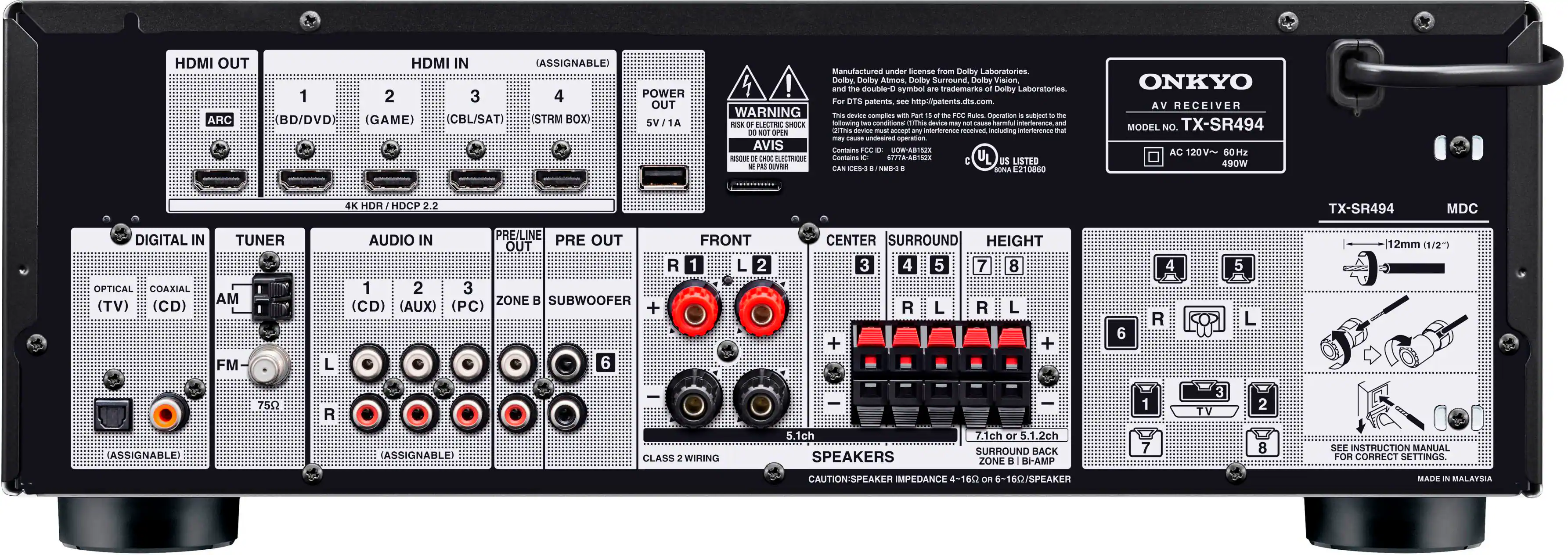 Onkyo - TX-SR494 7.2-Channel A/V Receiver - Black - Image 4