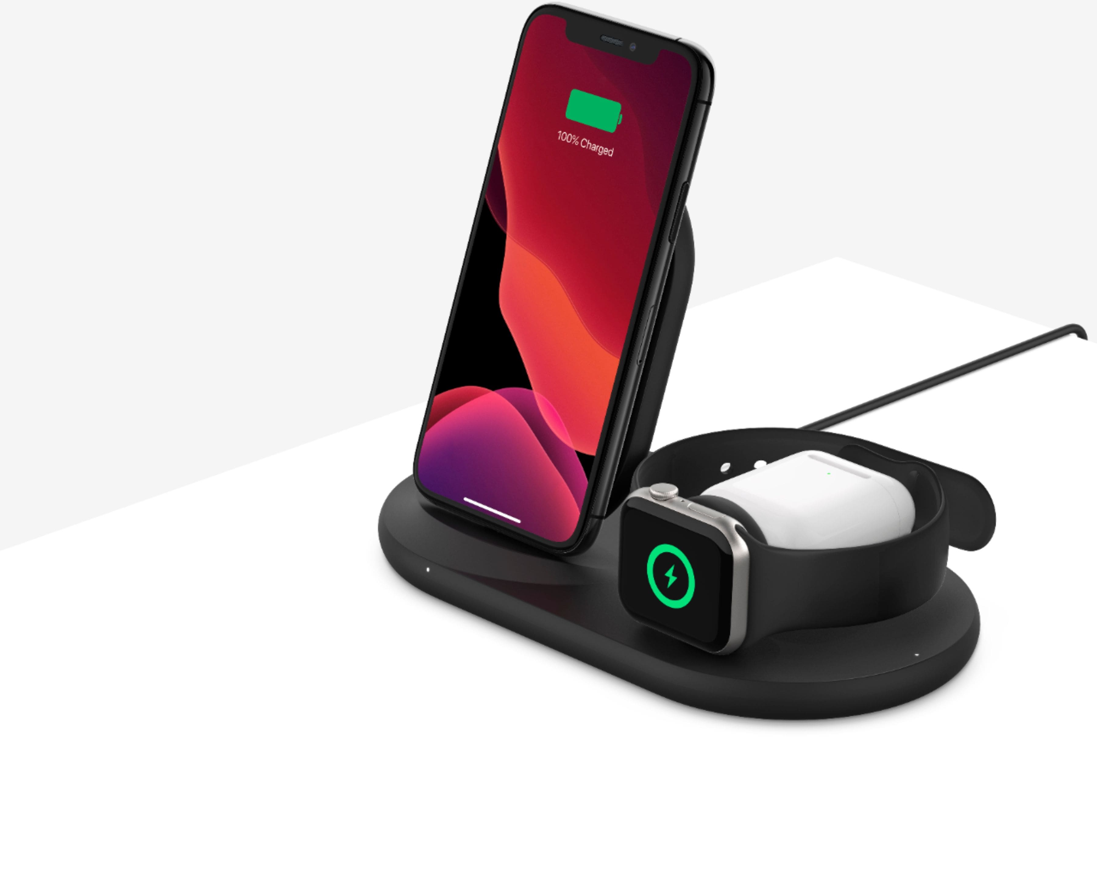 Belkin - 3-in-1 Wireless Charger - Fast Charging Stand for iPhone, Watch & AirPods - Qi-Certified Charger - Case Compatible - Black - Image 14