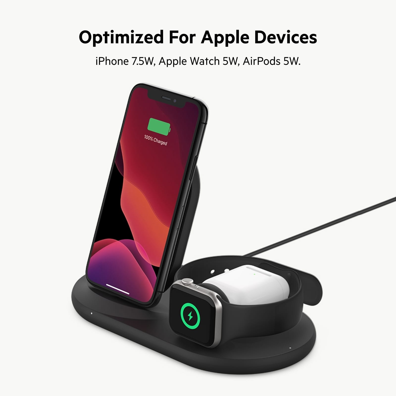 Belkin - 3-in-1 Wireless Charger - Fast Charging Stand for iPhone, Watch & AirPods - Qi-Certified Charger - Case Compatible - Black - Image 3