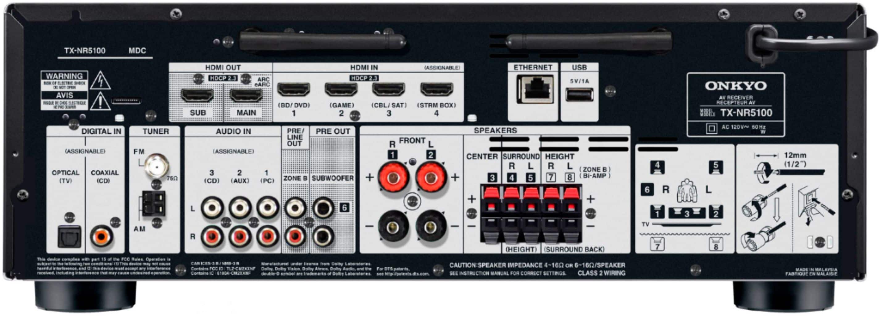 Onkyo - TX-NR5100 80W 7.2-Ch. with Dolby Atmos Home Theater and Gaming AV Receiver with Alexa Compatible - Black - Image 3