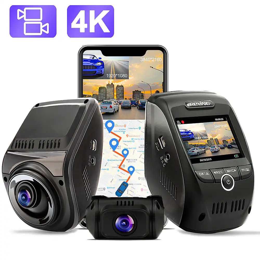 Rexing - V1P Max Plus Real 4K UHD Dual-Channel Front and Rear Wi-Fi Dash Camera - Black - Image 2