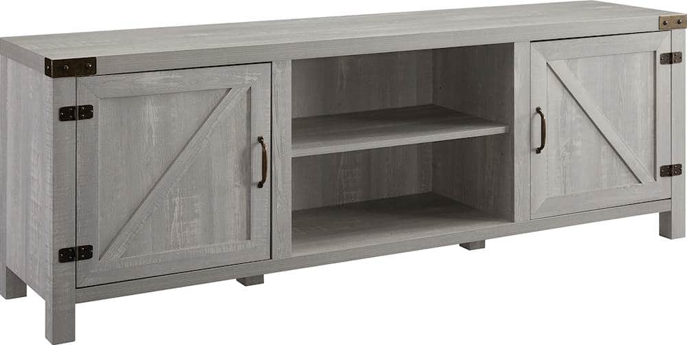 Walker Edison - 70" Modern Farmhouse Barn Door TV Stand for most TVs up to 80" - Stone Grey - Image 2
