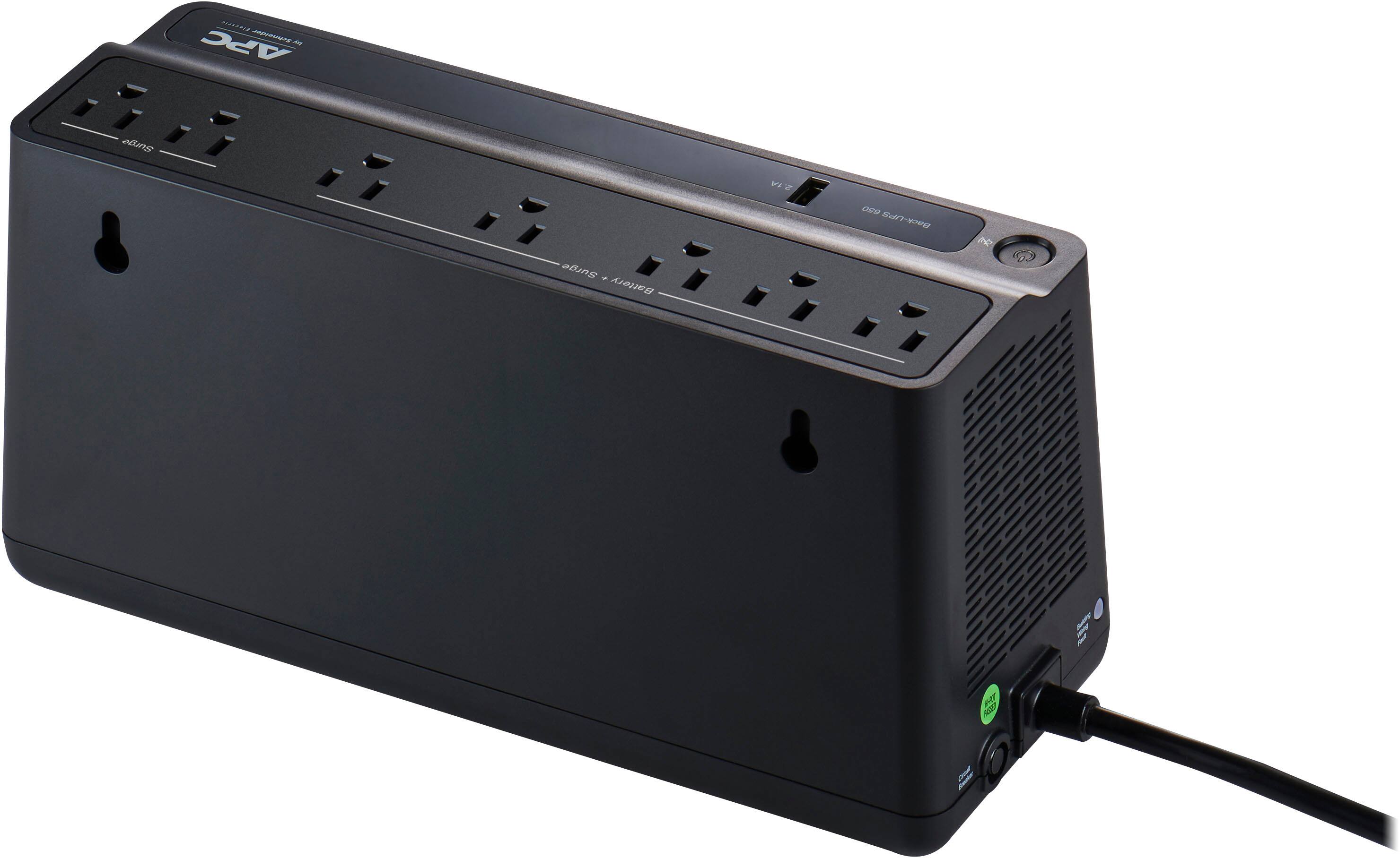 APC - Back UPS, 650VA/360W, Floor/Wall Mount 120V, 7x NEMA 5-15R outlets, USB Type A Port - Black - Image 3